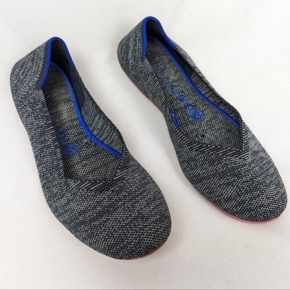 Rothys 8.5 Birdseye Charcoal Gray Round Toe Flats Halo Pink Sole Washable Comfy - Picture 1 of 10